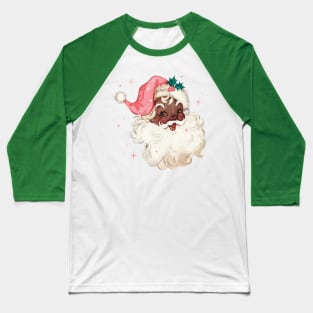 Retro Black Santa Claus Mid Century Modern Cute Pink Santa Baseball T-Shirt